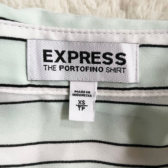 Express | Mint Striped Button Down Roll Tab Portofino Blouse - Picture 11 of 14